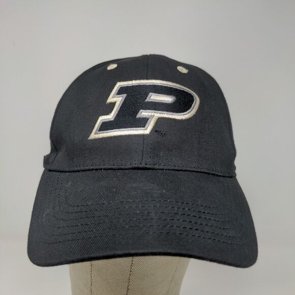 Purdue Boilermakers Men's Strapback Hat Black OSFA Embroidered Big Logo - Picture 2 of 12